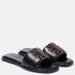 Tory Burch Black and Gold Slide Sandals